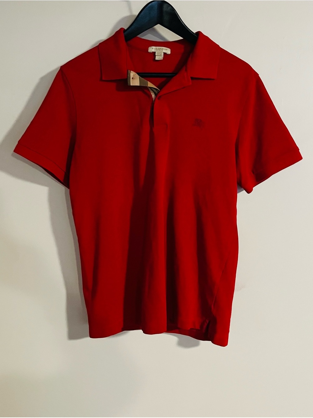 Burberry Brit Men’s Solid Red Cotton Knit Embroidered Logo Polo Shirt Size L